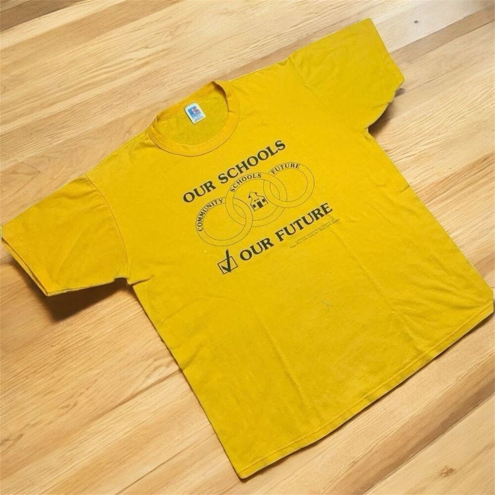 Vintage Yellow Russel Novelty School Graphic Shirt Tee T Shirt Large